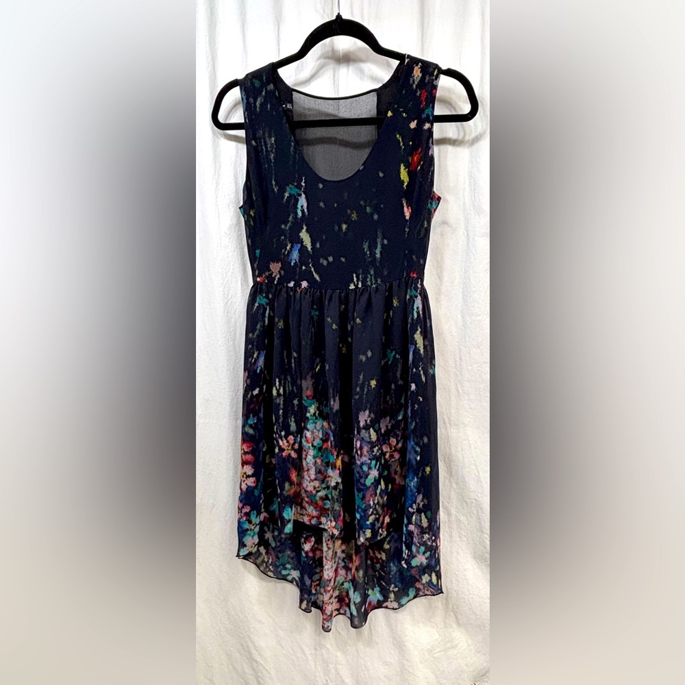 Zara Woman Dress Size Small Midi High Low Sleeveless Black Multicolor